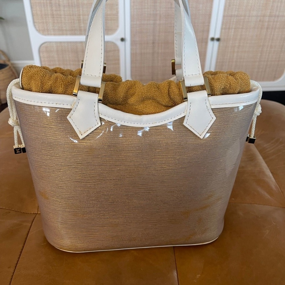 ✨Louis Vuitton Elegant transparent White and Tan Women's Handbag Gently used!